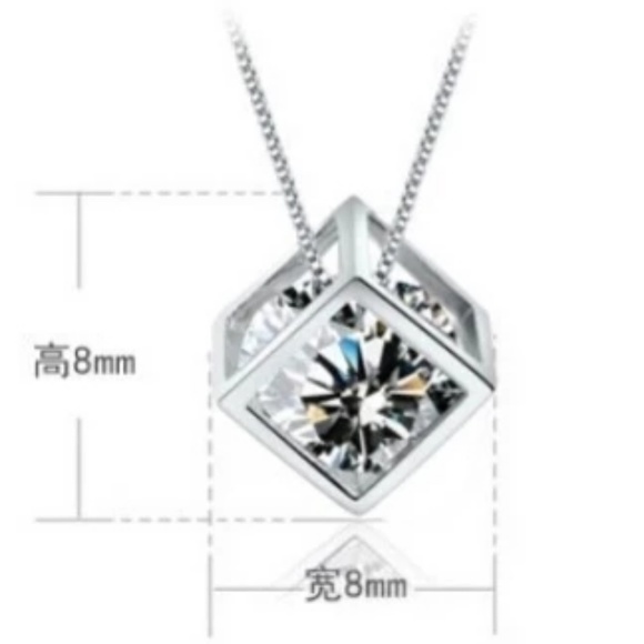 925 Sterling Silver Dainty Cube CZ Necklace - Picture 3 of 4